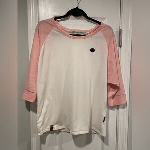 Naketano Size XL Pink White Ringer Short Sleeve Tee Shirt Leather Logo